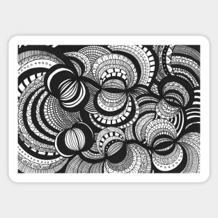 Curves black and white abstract pattern handmade drawing illustration Sticker